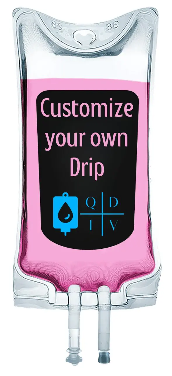 A label saying 'Customize your own Drip' on a pink background.