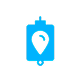 Blue map marker icon on a white circular background.